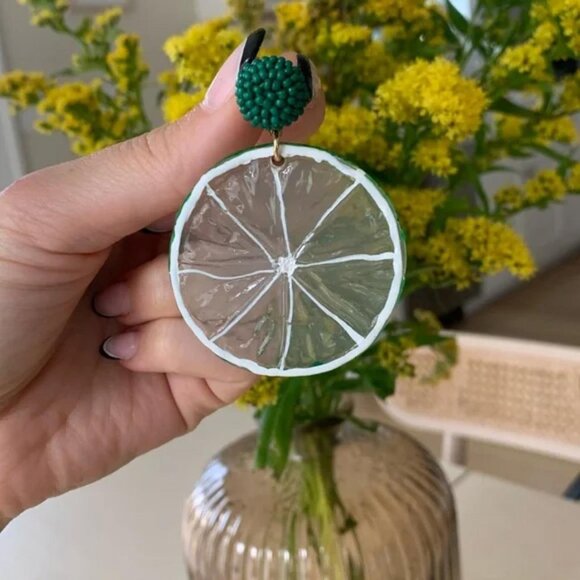 The Limette lime slices slice stud earrings citrus summer gold green beaded - Picture 2 of 5